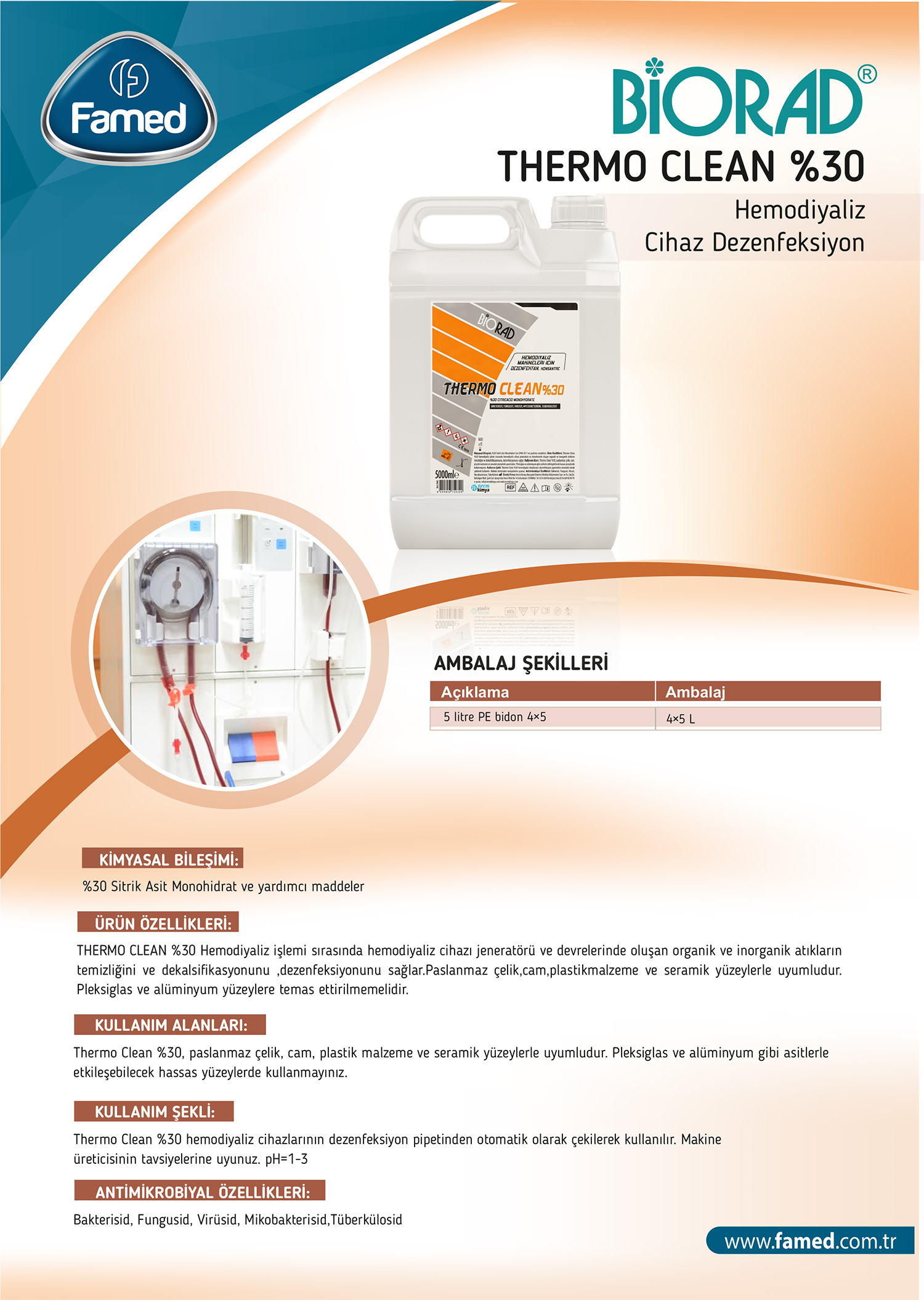 Hemodiyaliz Cihaz Dezenfektan Thermo Clean %30