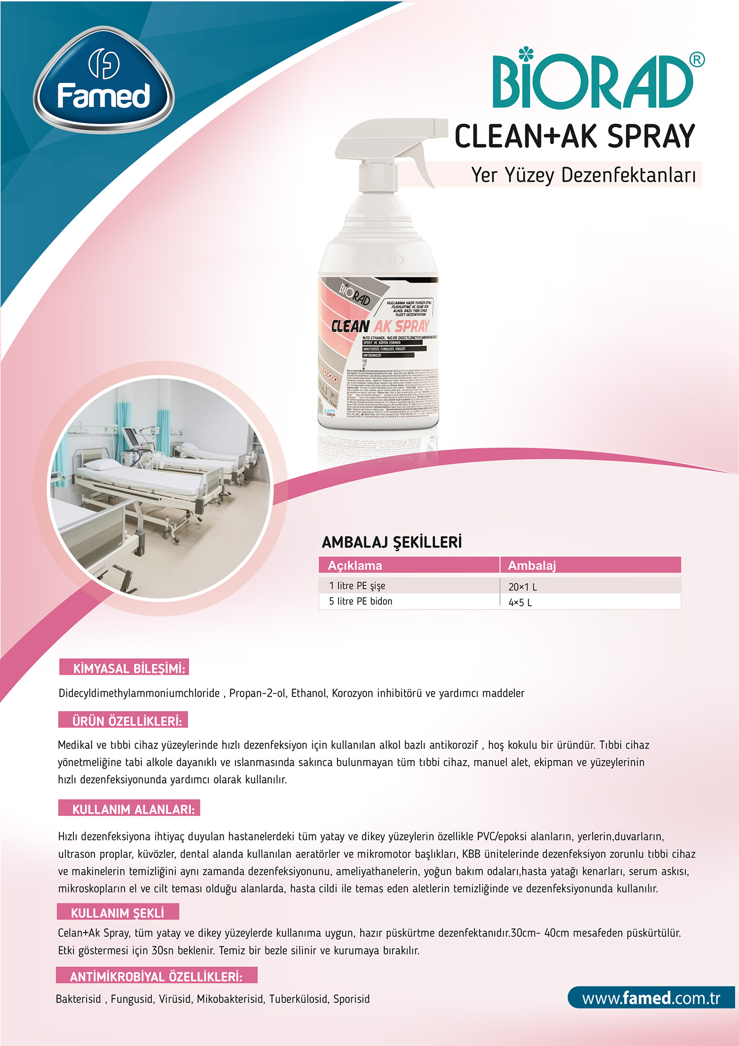 Yer Yüzey Dezenfektan Clean AK Spray