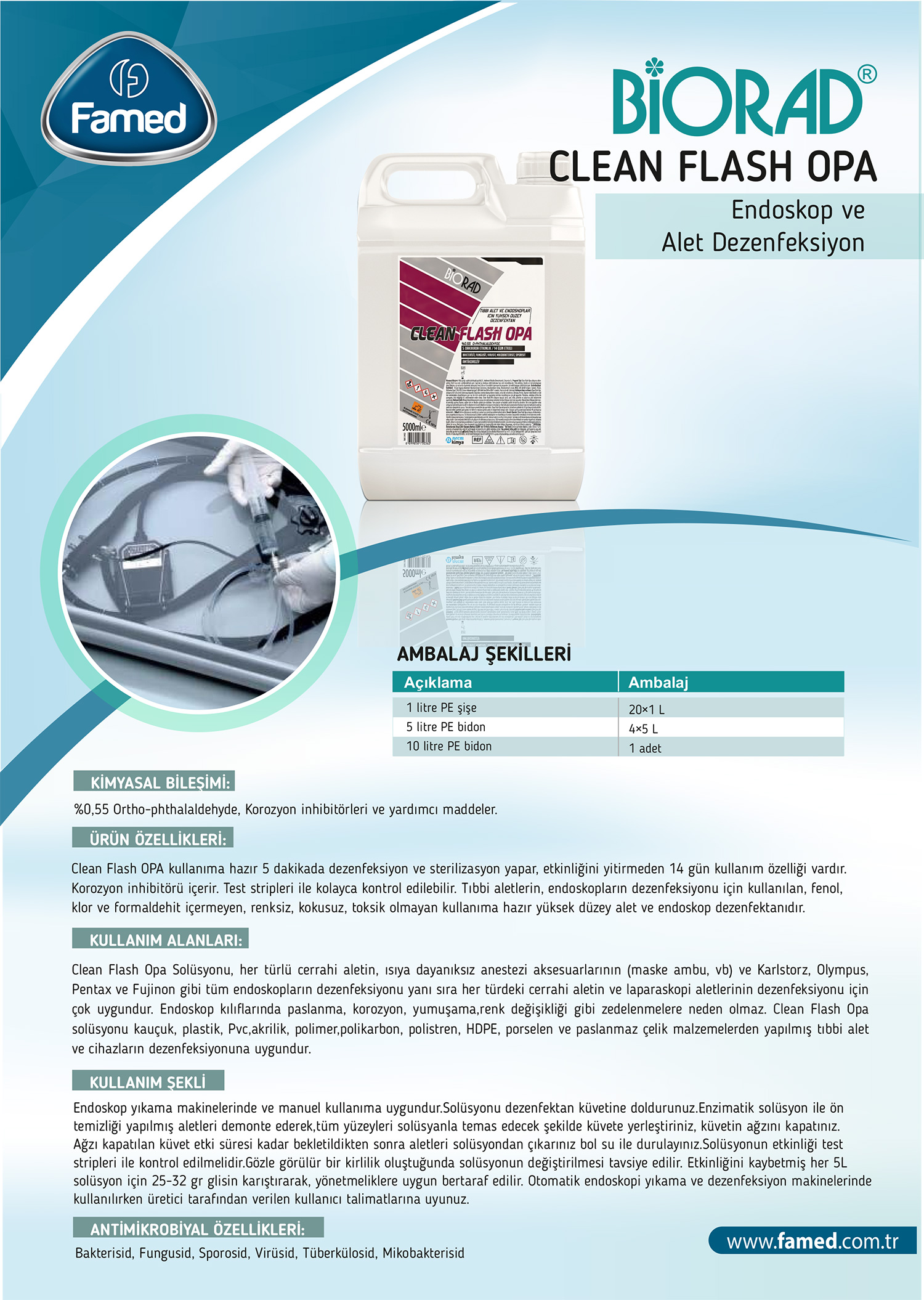 Yüksek Düzey Endoskopi ve Alet Dezenfektan Clean Flash Opa