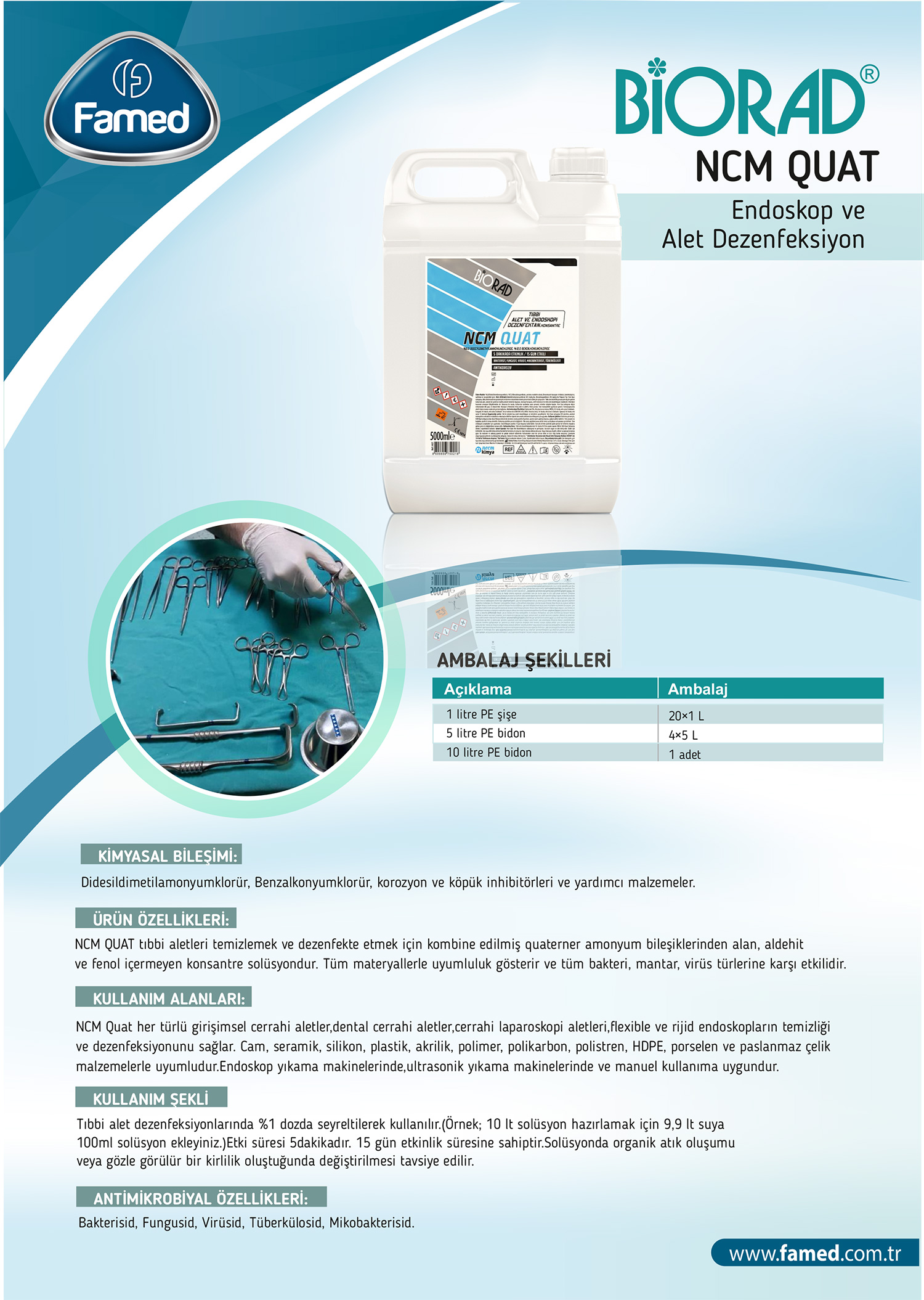 Yüksek Düzey Endoskopi ve Alet Dezenfektan NCM Quat